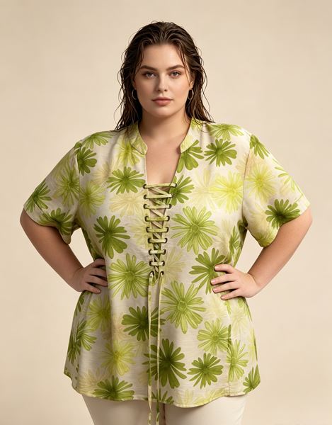 Picture of PLUS SIZE SMART TOP LACE UP IN VISCOSE
